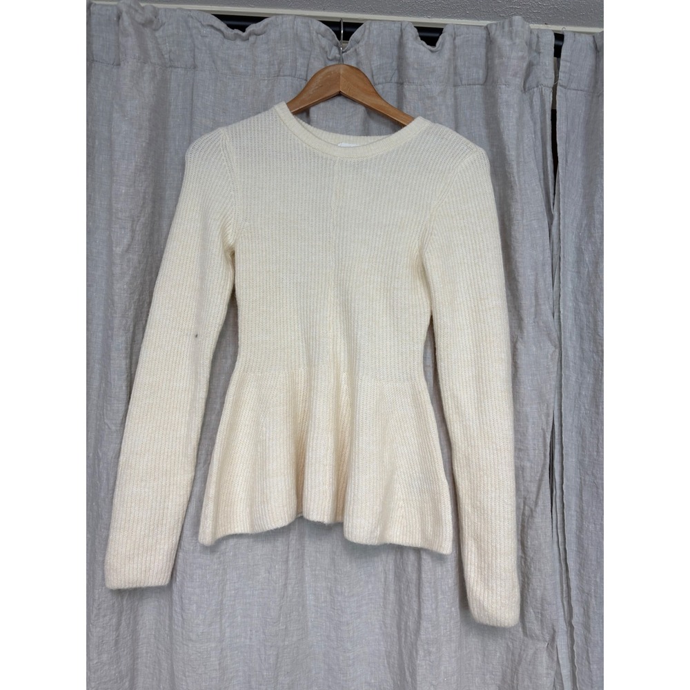 HM Womens Ribbed Peplum Knit Sweater Cream Off White Long Sleeve Small NEW